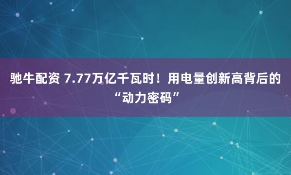 驰牛配资 7.77万亿千瓦时！用电量创新高背后的“动力密码”